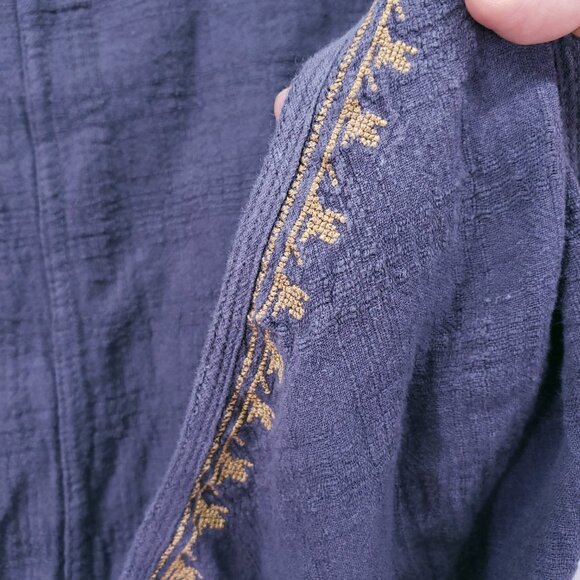 Wrap Designed in London Blue Gray Linen Blend Embroidery Wrap Mid Dress 8 - Picture 10 of 16